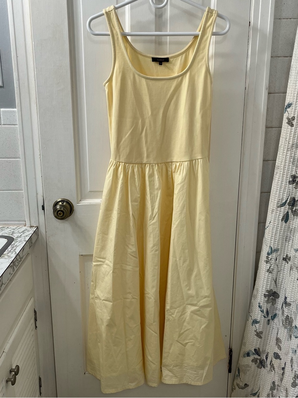 Quince Pale Yellow Cotton Mixed Media Fit & Flare Tank Dress XS
